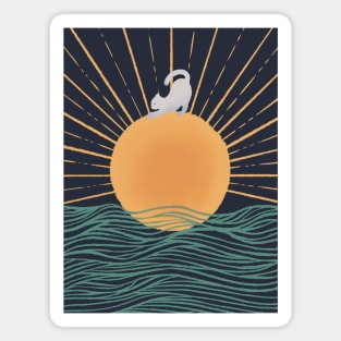 Yoga Cat on Sunrise ocean wave II Magnet